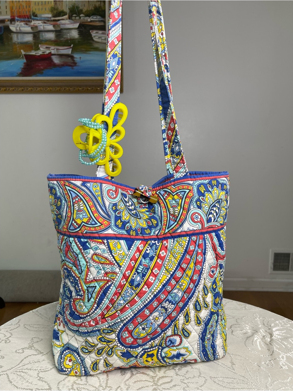 Vera Bradley Quilted Paisley Tote in Blue, Red & Yellow